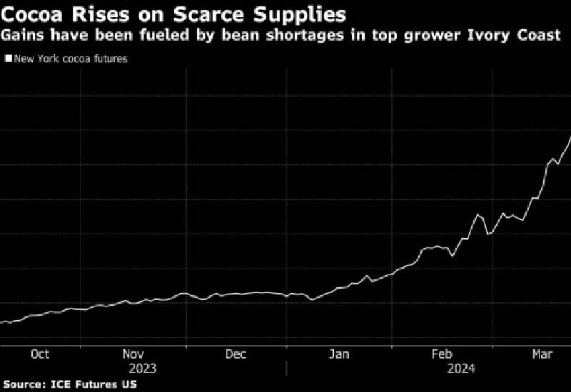 Read more about the article Cocoa climbs as shortages in Ivory Coast keep market on edge